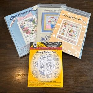 New 4pc Embroidery, Stitching, Quilting Pattern Set Vintage Arts And Crafts
